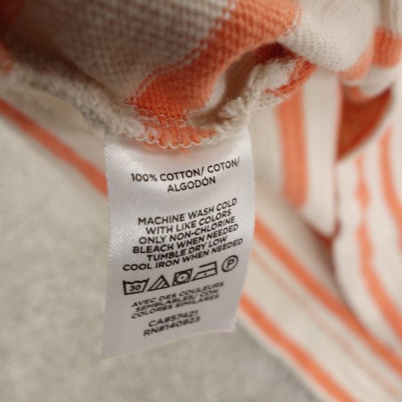 LOFT Sweater Womens Large Orange Striped Long Sleeve Pullover 100% Cotton - Picture 4 of 8